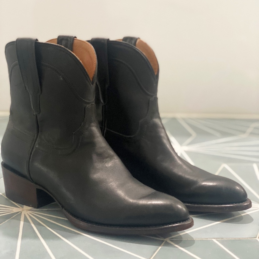 Women's Leather Tecovas Western Penny Booties, Black, 10